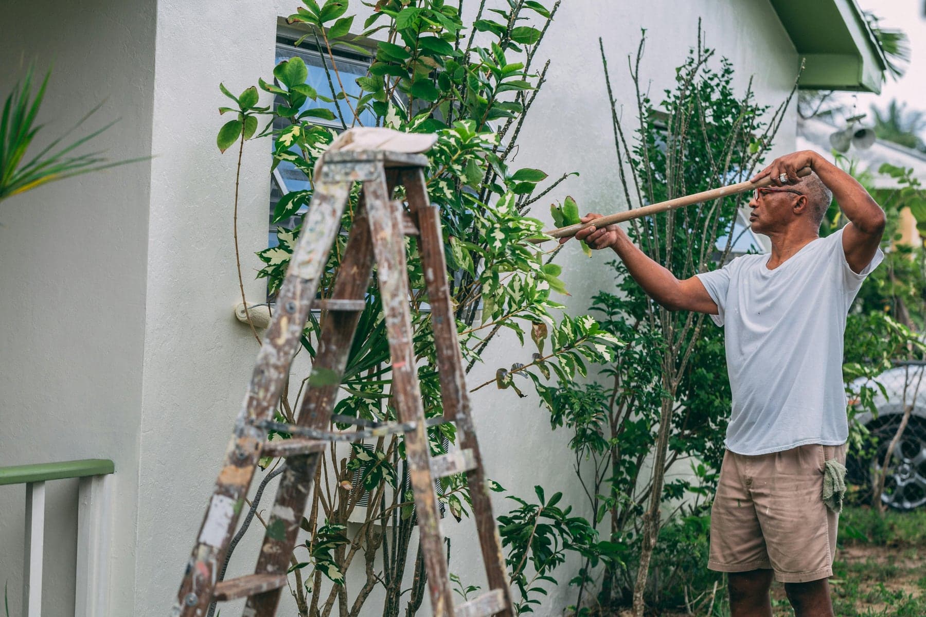 Exterior house wall being painted